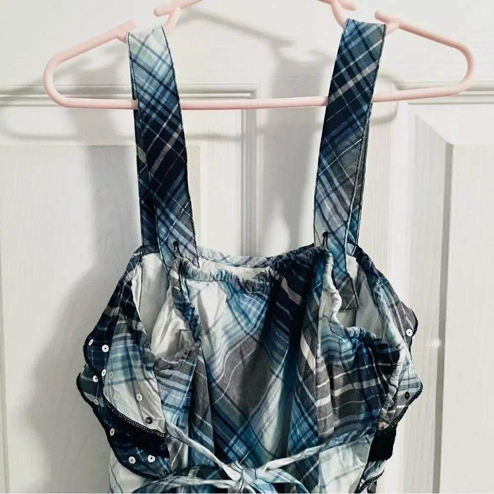 Justice Sequin Ruffle Blue Plaid Tank Top Silver Theead Trim Girls 12